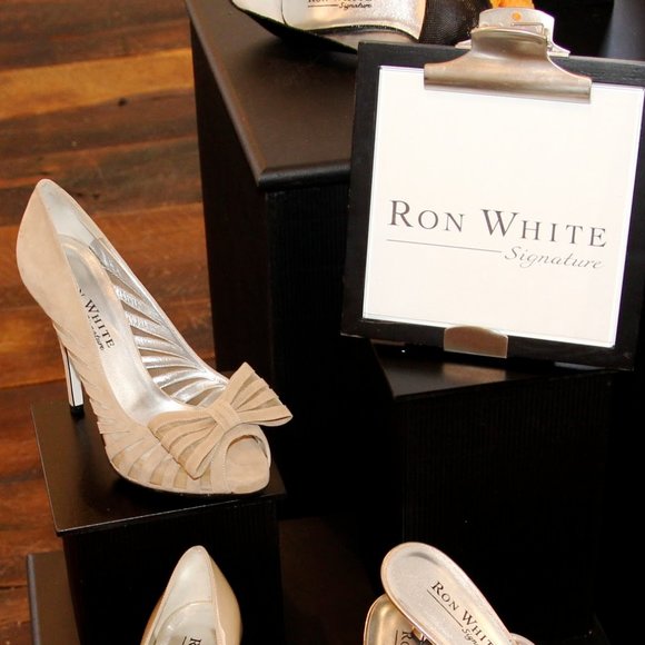 RON WHITE Jayla Tan Suede & Mesh Bow Peep Toe Pumps - Picture 8 of 9